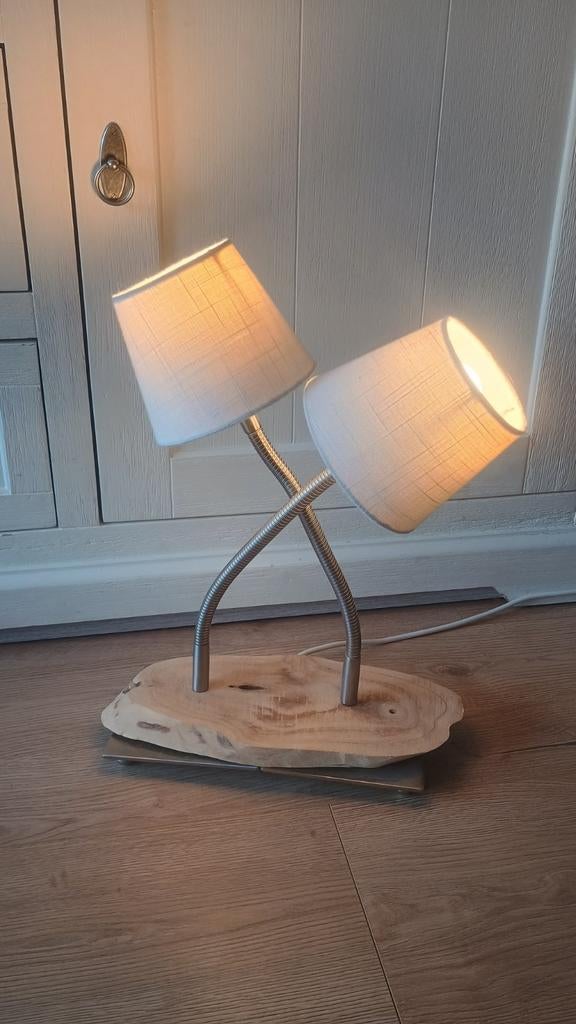 Tafellamp met 2 armen met E14 fitting. Zelf samengesteld., Gebruikt, Ophalen of Verzenden, Minder dan 50 cm, Upcycle