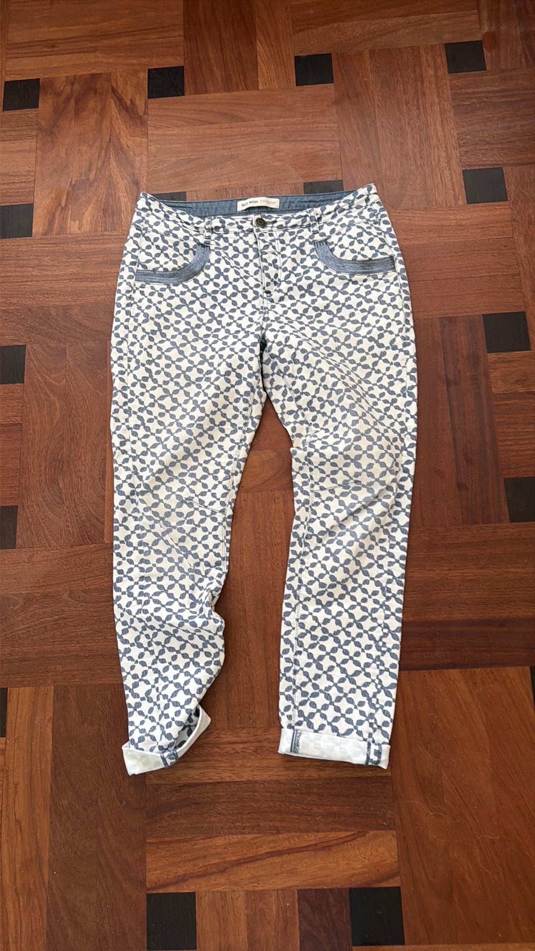 Mos Mosh maat 32 broek met blauw motief, Kleding | Dames, Blauw, Maat 42/44 (L), Ophalen of Verzenden, Zo goed als nieuw