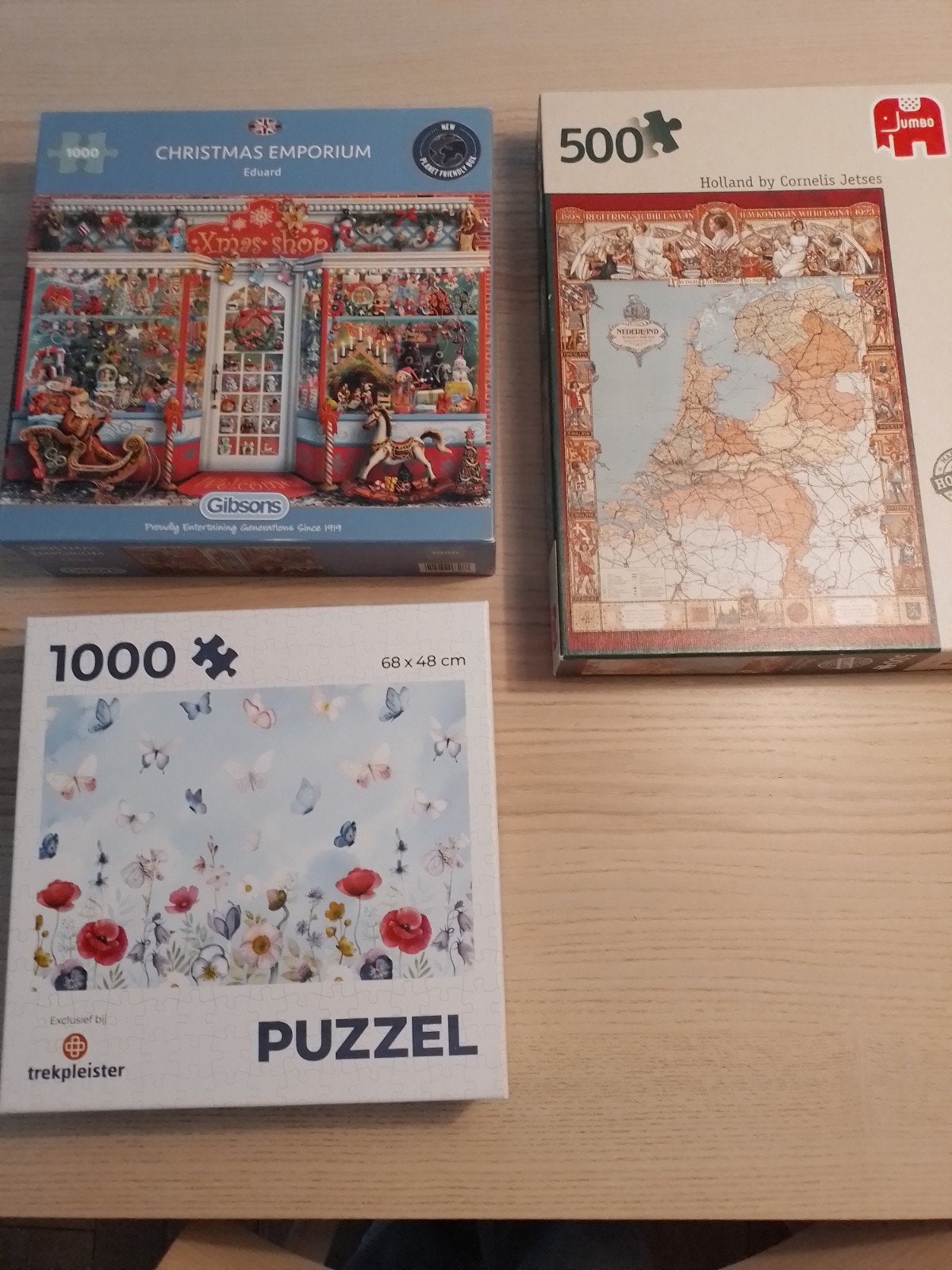 3 complete legpuzzels: Kerst, Holland & Bloemen, Ophalen, 500 t/m 1500 stukjes, Zo goed als nieuw, Legpuzzel