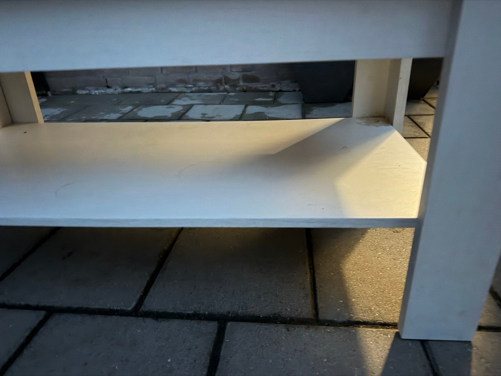 Salontafel met houtlook blad en wit onderstel, Gebruikt, 100 tot 150 cm, Overige houtsoorten, 50 tot 100 cm