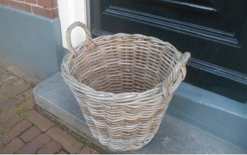 Vintage rieten mand / fruitmand / aardappelmand / bloempot, Gebruikt, Mand, Rond, Ophalen of Verzenden
