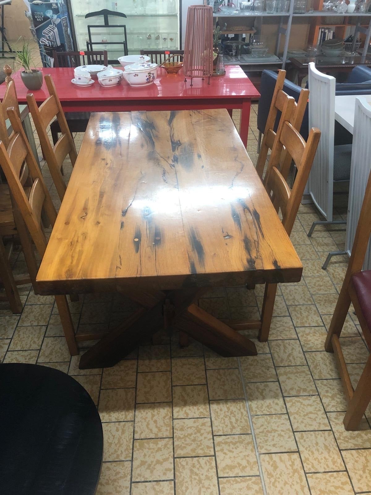 Robuuste houten eettafel met kruispoot, Huis en Inrichting, Ophalen, Gebruikt, 50 tot 100 cm, Nvt