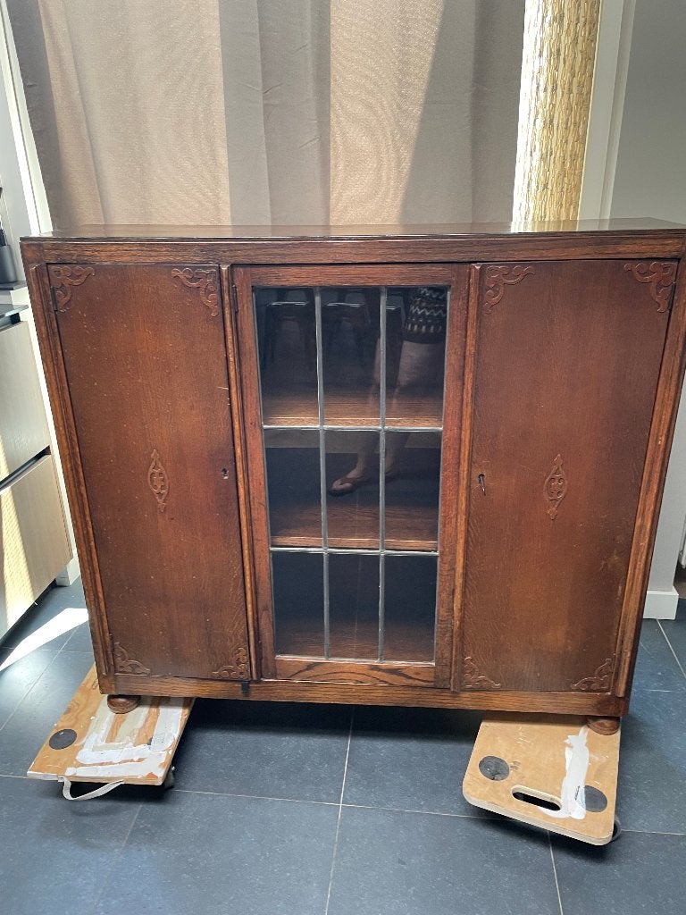 boekenkast glas in lood, Huis en Inrichting, Ophalen, 100 tot 150 cm, Glas, 100 tot 150 cm