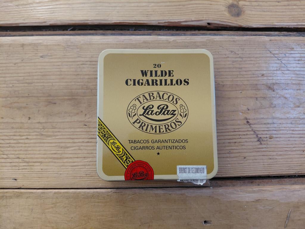 La Paz blikje Wilde Cigarillos Tabaksdoosje Vintage sigaren, Ophalen of Verzenden, Gebruikt, Tabaksdoos of Verpakking