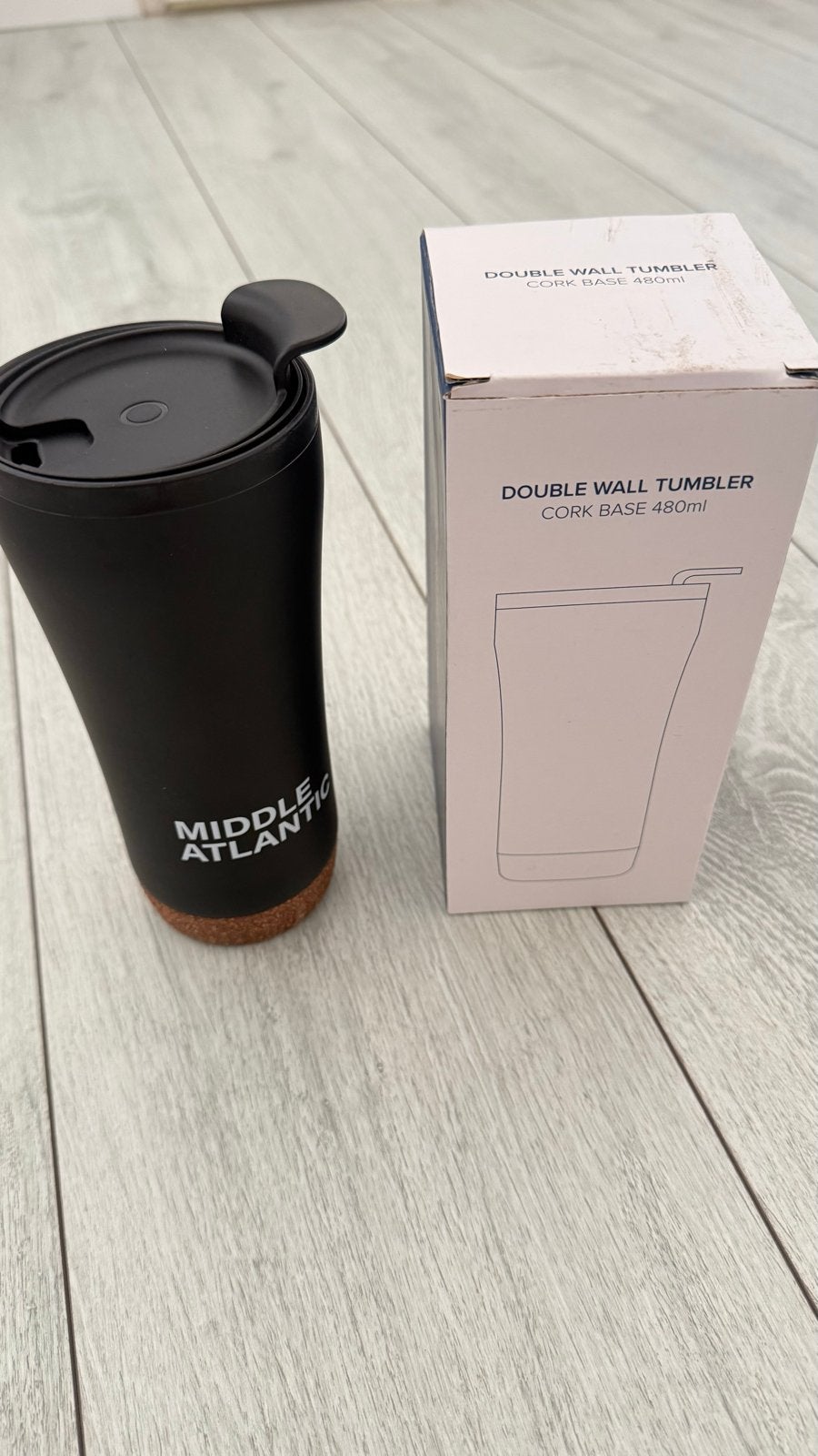 Dubbelwandige Tumbler met Kurken Bodem 480ml - Zwart, Ophalen of Verzenden, Nieuw