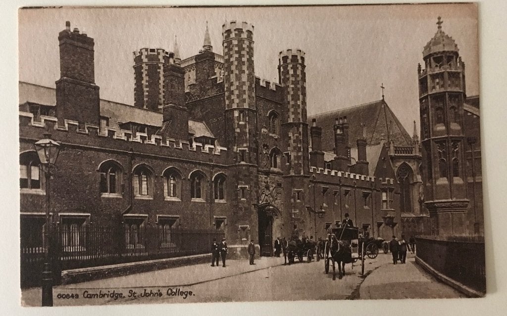 Prentbriefkaart: Cambridge St. John's College., Ophalen of Verzenden, Voor 1920, Ongelopen, Overige thema's