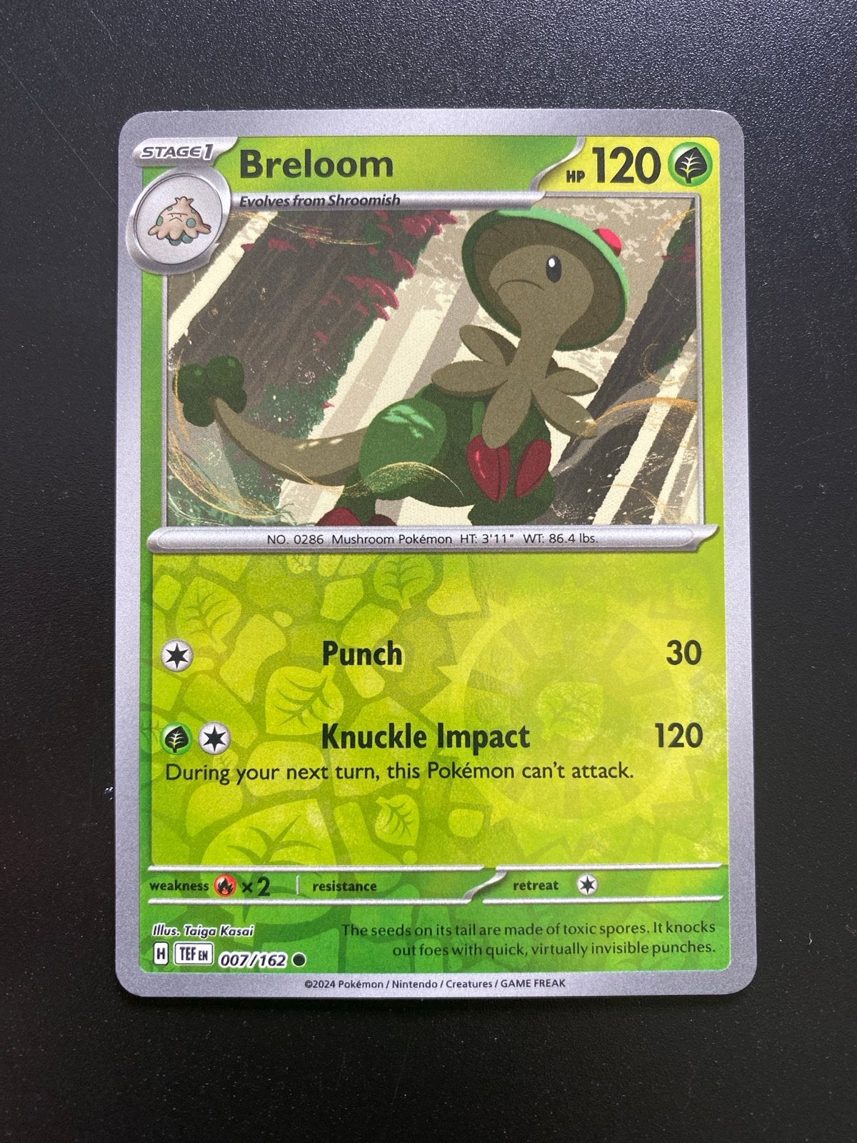Breloom 007/162 Reverse Holo Pokémon Temporal Forces, Ophalen of Verzenden, Zo goed als nieuw, Losse kaart, Foil