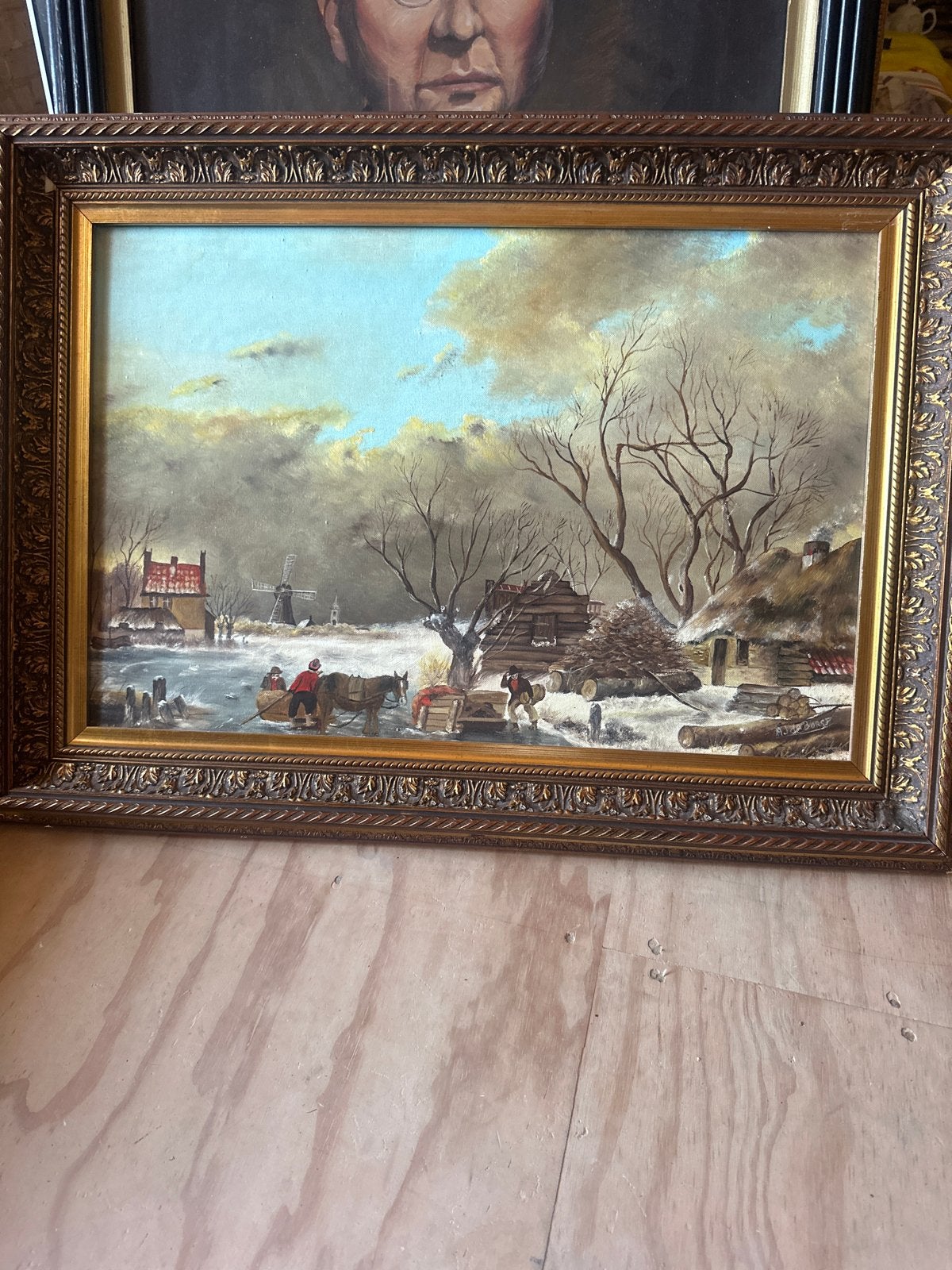 Winterlandschap schilderij - A.J. de Borst, Antiek en Kunst, Kunst | Schilderijen | Klassiek, Ophalen of Verzenden