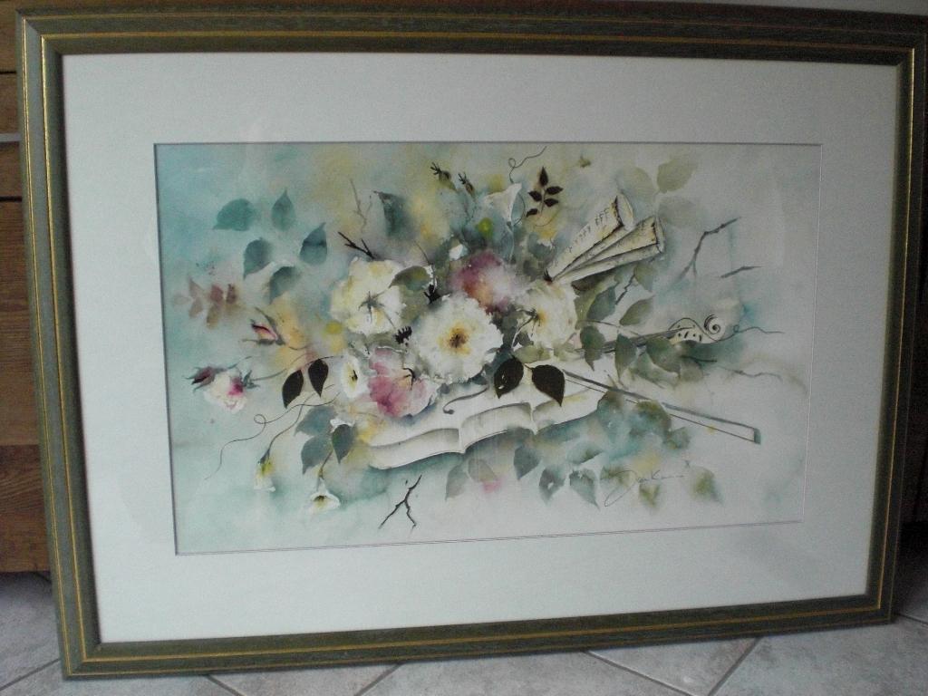 litho viool met bloemen, Ophalen of Verzenden