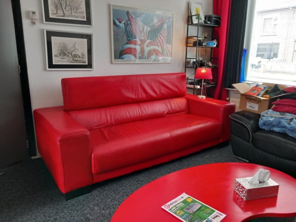 Rode Grote Drie-persoonsbank van Goossens , heel erg luxe, Ophalen, Gebruikt, Driepersoons, Rechte bank