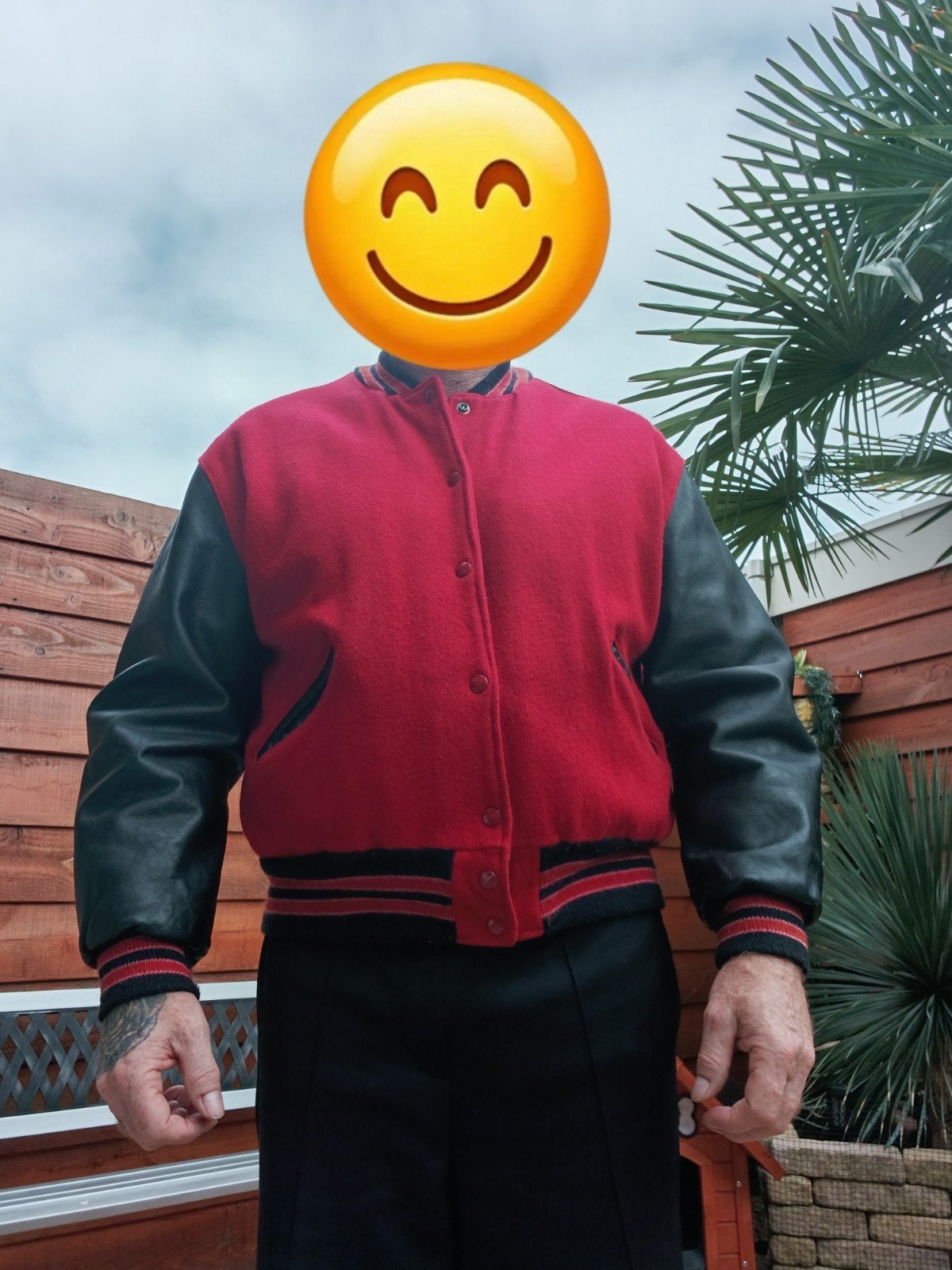 Vintage DeLONG Varsity (baseball) Jacket - Rood/Zwart - Maat, Ophalen of Verzenden, Gedragen, DeLONG