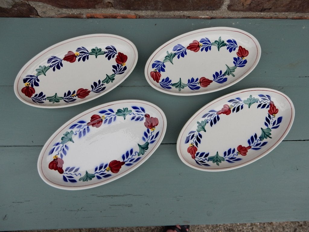 4 Boerenbont vleesschaaltjes Royal Boch, Keramiek, Landelijk/Boerenbont, Ophalen of Verzenden, Royal Boch