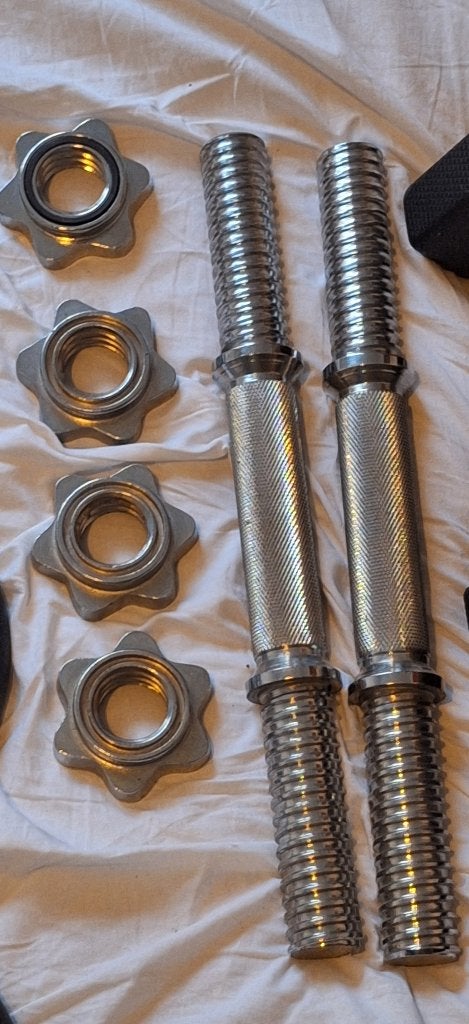 ijzeren dumbells + veiligheidsringen, Ophalen of Verzenden, Zo goed als nieuw, Rug, Dumbbell