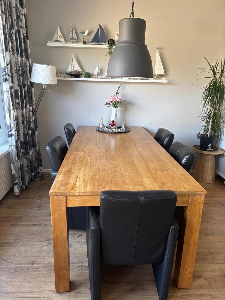 Zware eiken eettafel 220x100 cm - Schuur- en lakbaar, Ophalen, Gebruikt, 100 tot 150 cm, Eikenhout