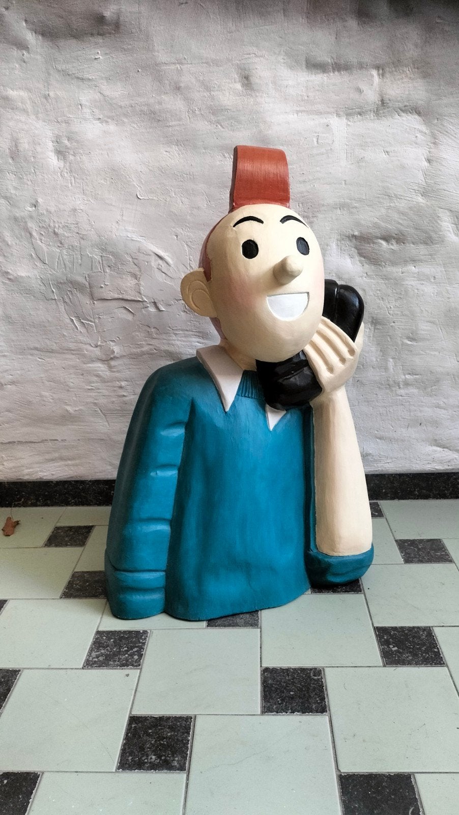 kuifje in gesprek ,beeld,buste,hout, Antiek en Kunst, Buste, Handgemaakt, Hout, Europa