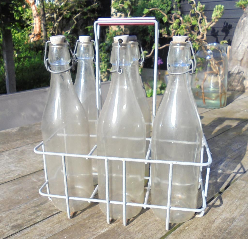 Retro BRABANTIA flessenrek met 6 grote beugelflessen., Ophalen of Verzenden