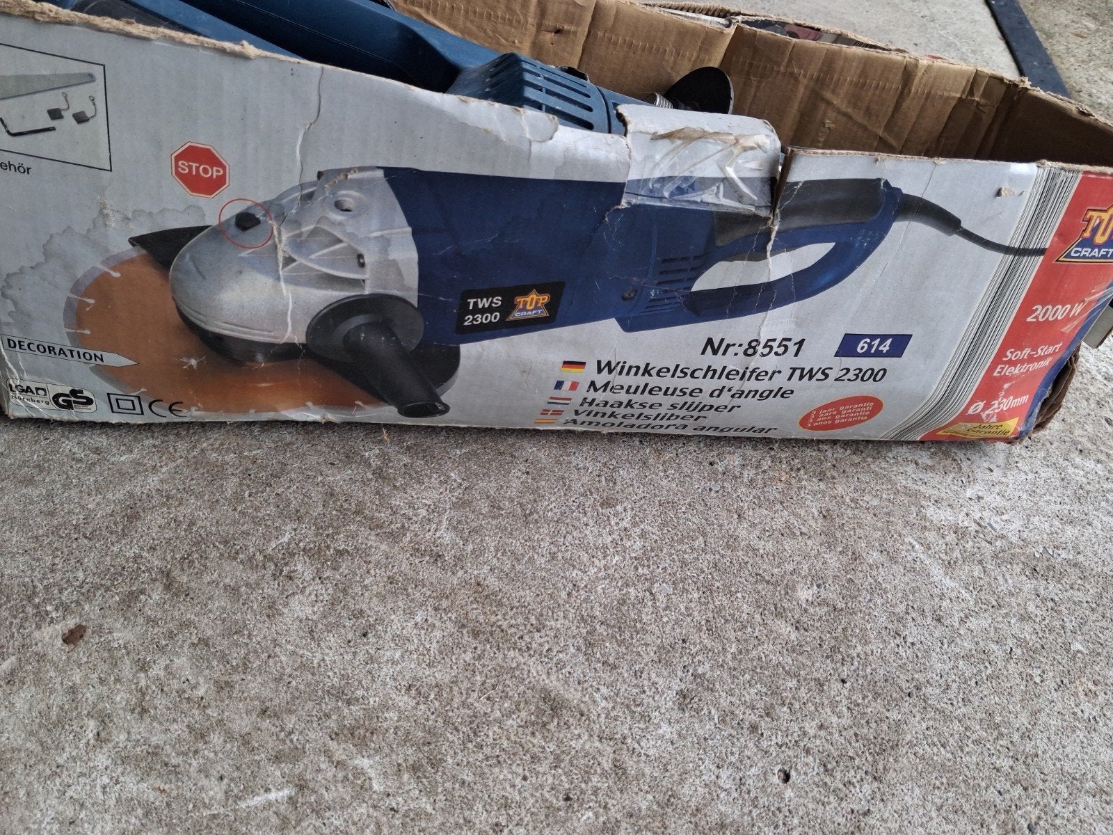 TOP CRAFT TWS 2300 Haakse Slijper 2000W, Ophalen, Gebruikt, 1000 watt of meer, Haakse handslijpmachine