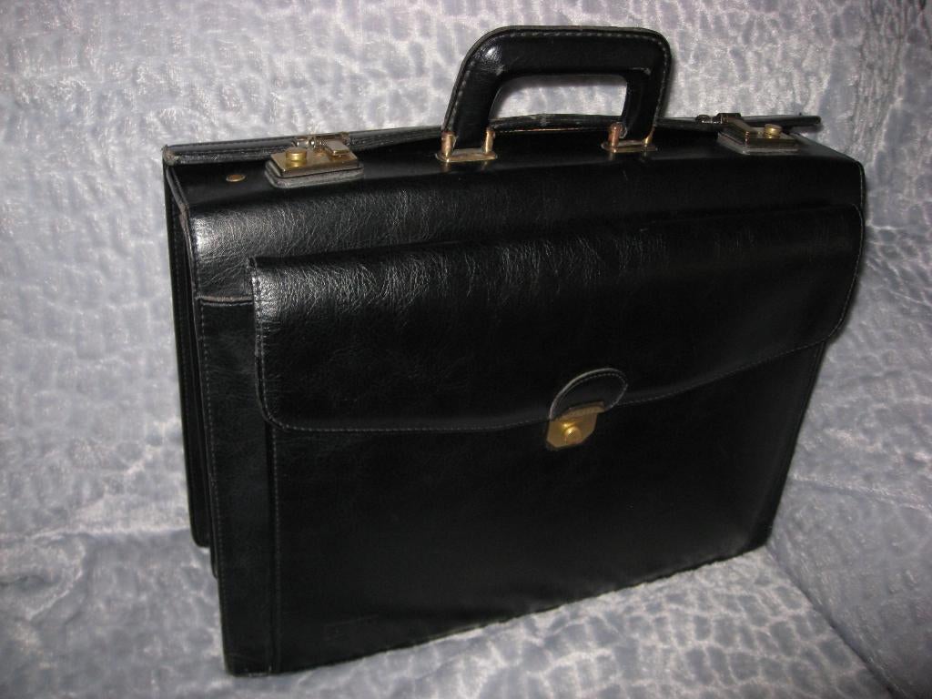 Texier zwarte laptoptas aktetas aktentas, Zwart, Aktetas of Boekentas, Ophalen of Verzenden, Leer