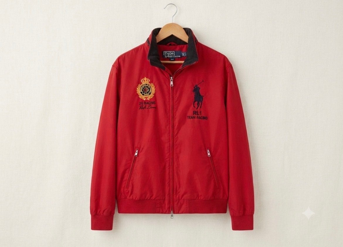 Polo Ralph Lauren Team Racing Jas Rood XL, Ophalen of Verzenden, Zo goed als nieuw, Maat 56/58 (XL), Rood