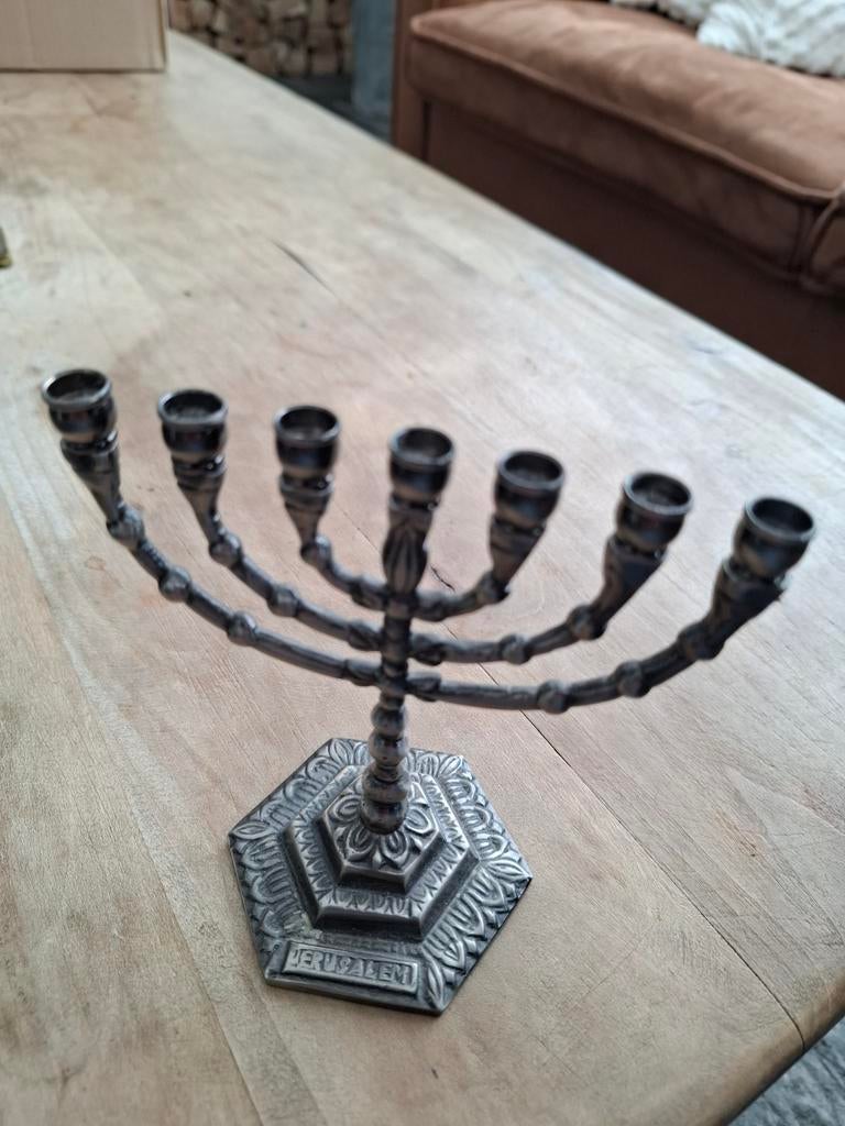 Menorah 7-kaarsen Joodse Kandelaar - Tin/Koper, Ophalen of Verzenden