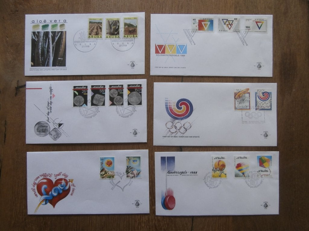 jaargang fdc's aruba  1988, Ophalen of Verzenden, Gestempeld
