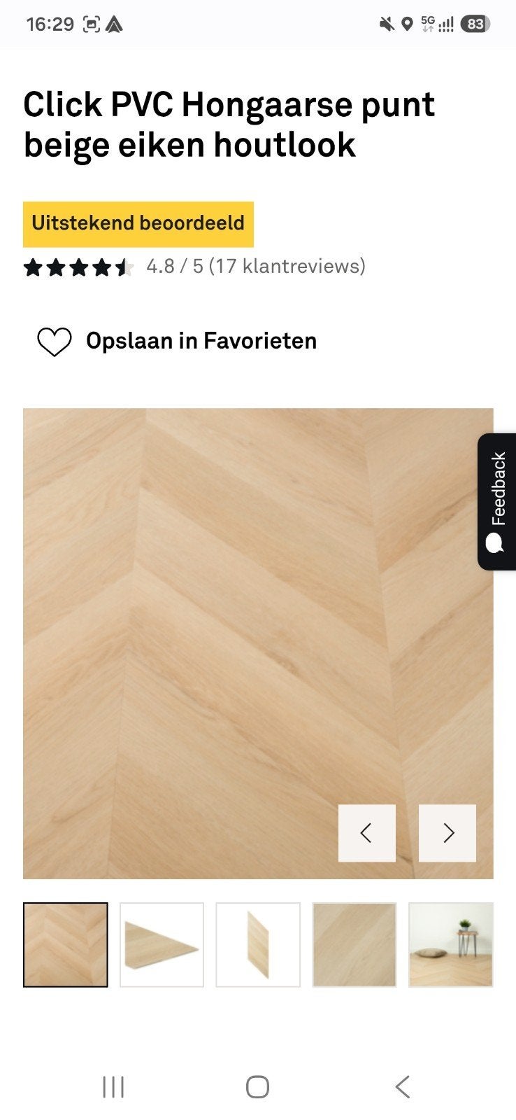 Click PVC Hongaarse punt beige eiken houtlook, Ophalen, 50 tot 150 cm, Nieuw, 10 m² of meer