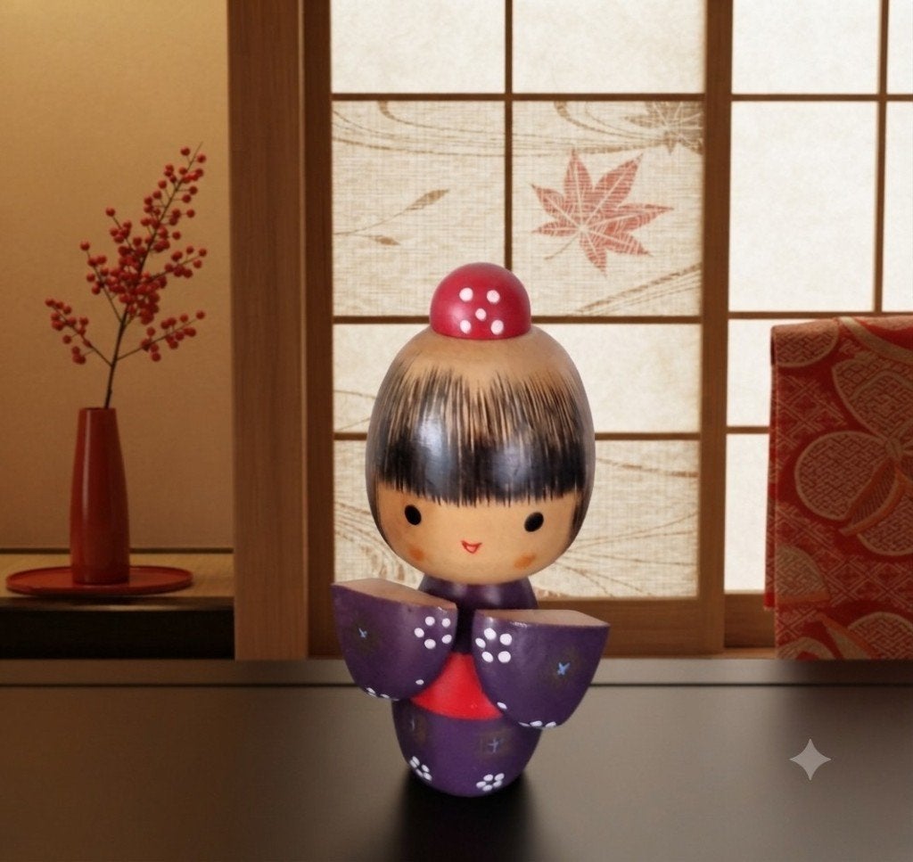 Benikasuri kokeshi van (vermoedelijk) Sakutaro Otani, Hout, Ophalen of Verzenden, Japan, 12 cm