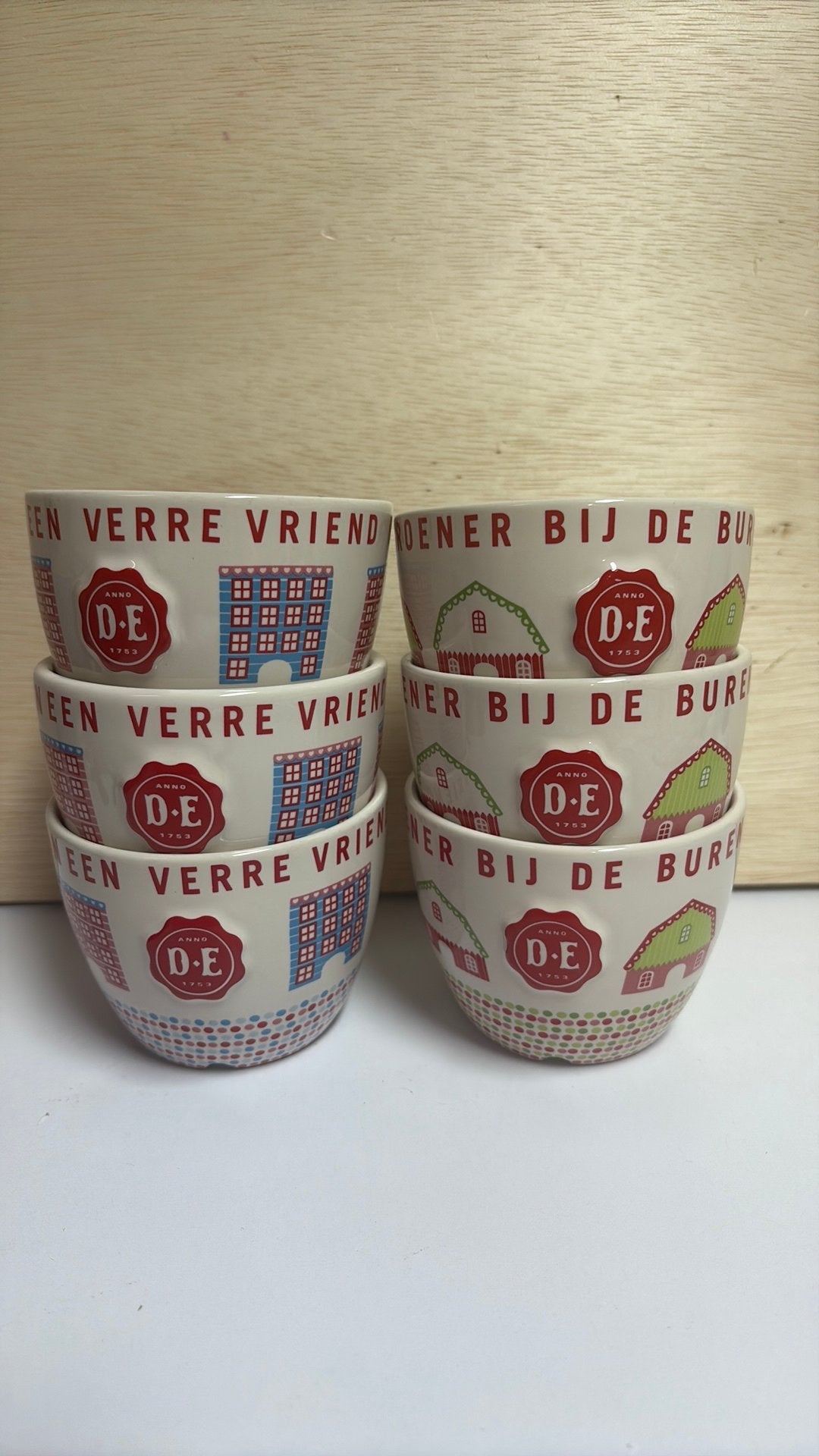 6 Douwe Egberts mokken, Ophalen of Verzenden, Overige stijlen, Kop(pen) en/of Schotel(s), Glas