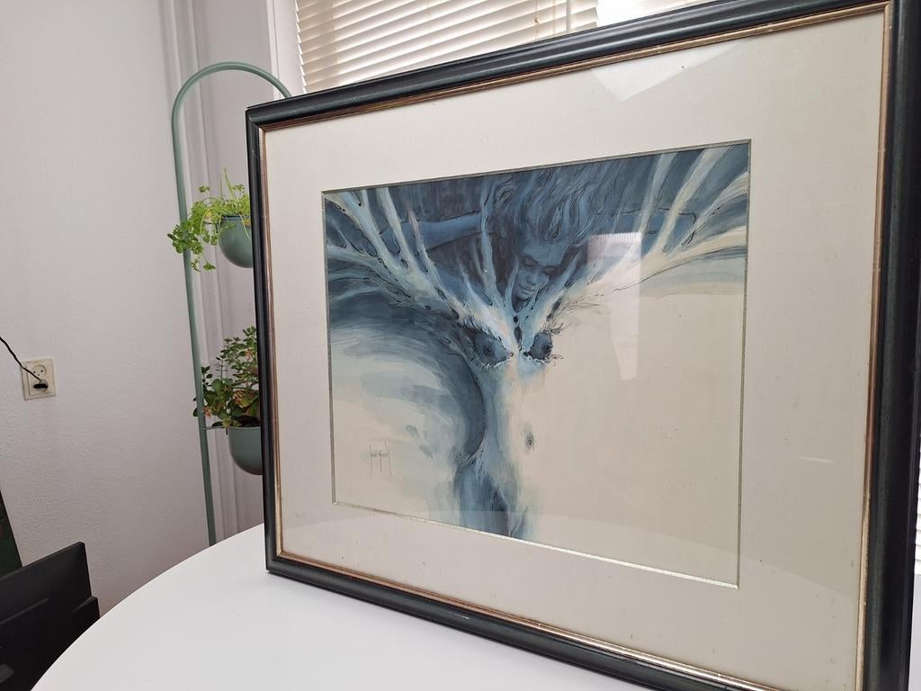 Magisch Realistisch kunstwerk: Vrouw die in Boom Opgaat, Antiek en Kunst, Kunst | Litho's en Zeefdrukken, Ophalen of Verzenden