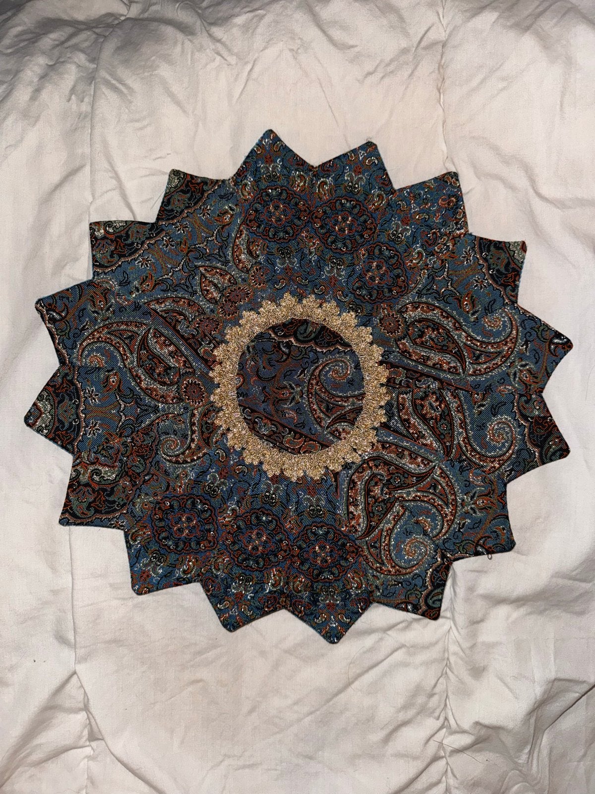 Perzisch tafelkleedje, turquoise, ca. 38x38 cm, Ophalen of Verzenden, Zo goed als nieuw, Vierkant, Binnen