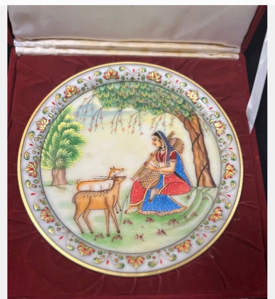 INDIA Gold inlay handwerk India bord Jaipur Marble in doos, Ophalen of Verzenden