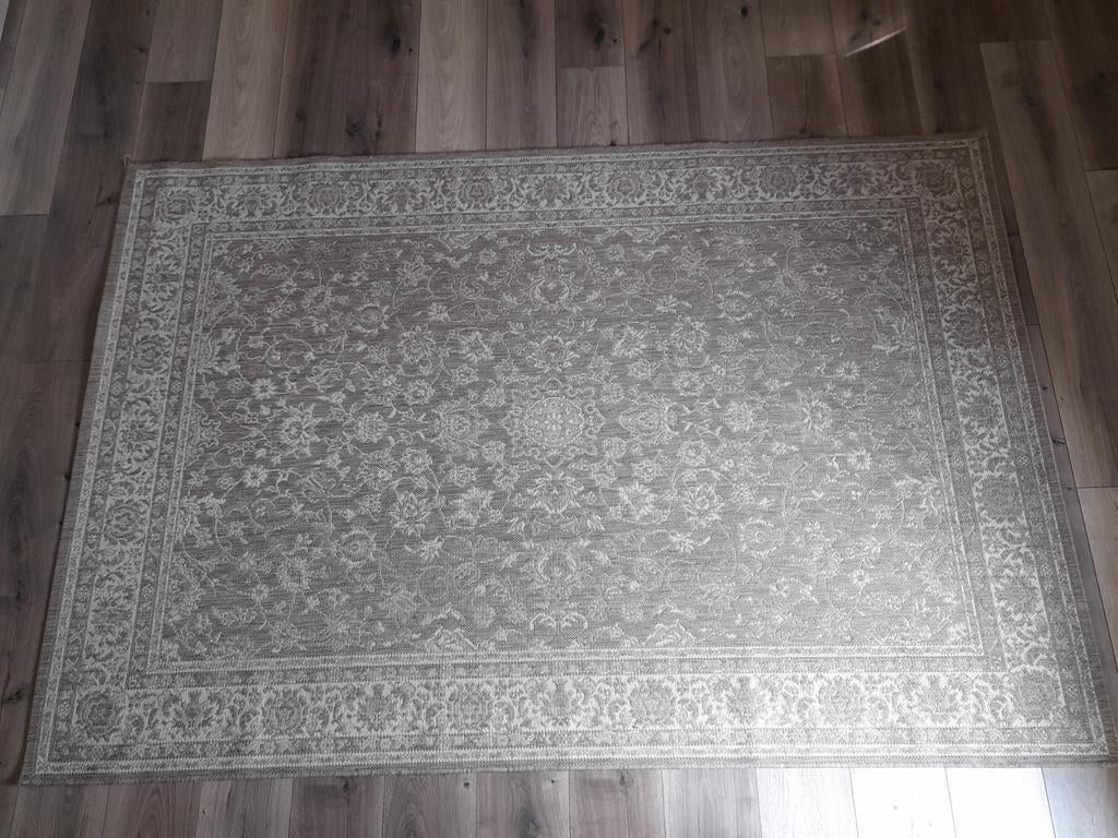Grijsgroen vloerkleed met patronen, 230 cm. bij 159 cm., Ophalen, Zo goed als nieuw
