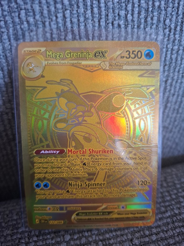 Mega greninja ex 122/086 gold card, Ophalen of Verzenden, Zo goed als nieuw, Losse kaart, Foil