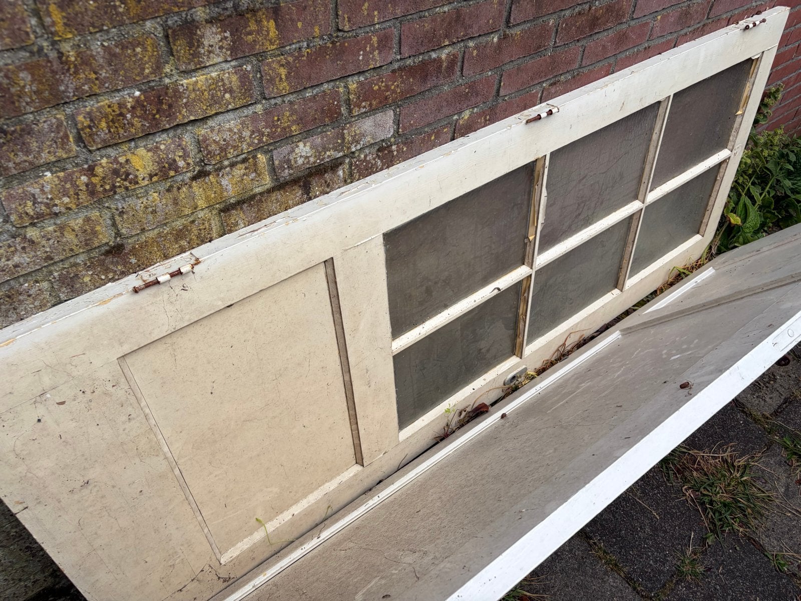 Oude houten binnendeur met glaspanelen, Doe-het-zelf en Verbouw, Deuren en Horren, Ophalen, Gebruikt, Minder dan 80 cm, Binnendeur