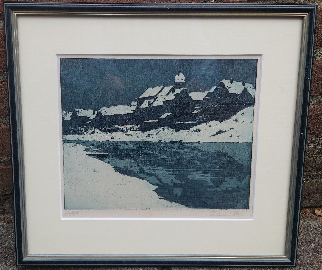 Ferdinand DÖRR (1880-1968) Jagstfeld am Neckar ets, Antiek en Kunst, Origineel, Ets, Stadsgezicht, Ophalen of Verzenden