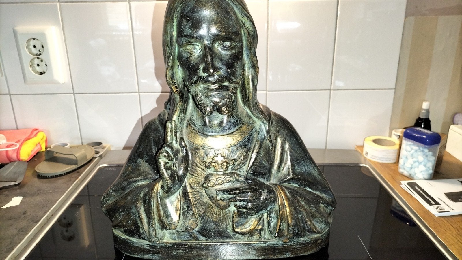 Antiek Jezusbeeld - gipse Buste van Christus, Antiek en Kunst, Ophalen of Verzenden
