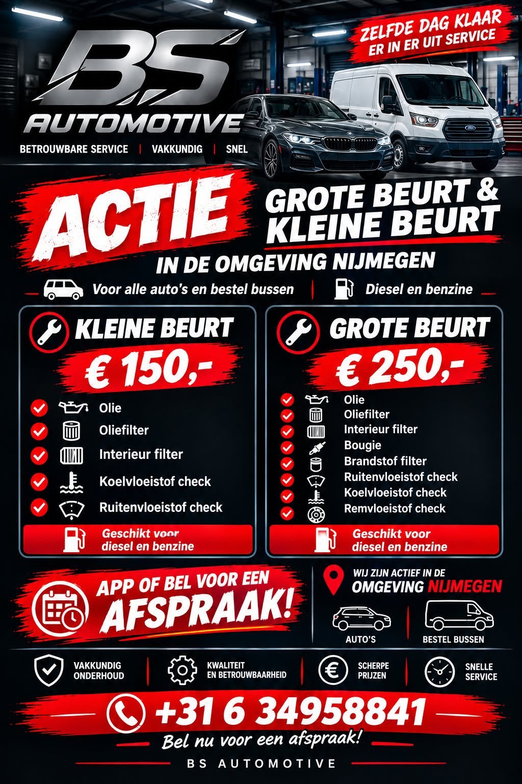 Auto Onderhoud Nijmegen Kleine Grote Beurt Benzine Diesel, Diensten en Vakmensen, 24-uursservice, Onderhoudsbeurt