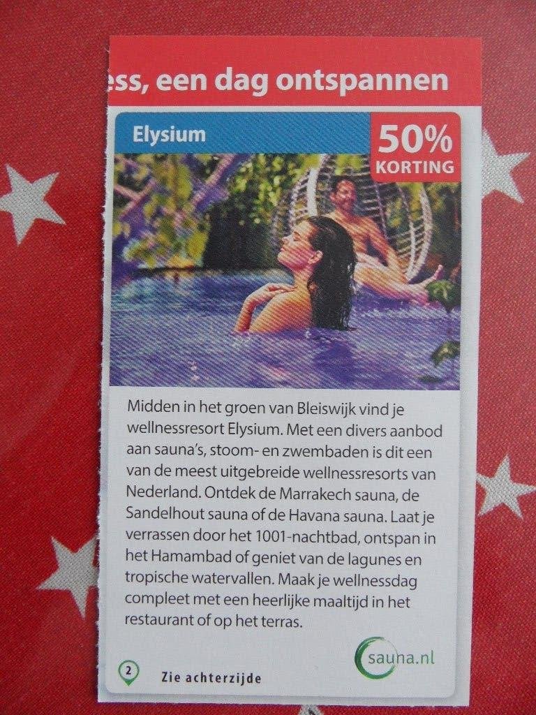 Elysium kortingsbon, Tickets en Kaartjes, Twee personen, Kortingsbon, Spa of Sauna