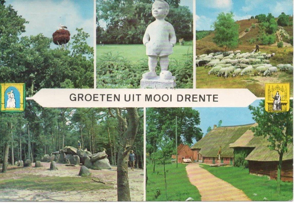 Ansichtkaart Drenthe, 5-luik, Bartje, schapen, hunebed, Ophalen of Verzenden, 1960 tot 1980, Gelopen, Drenthe