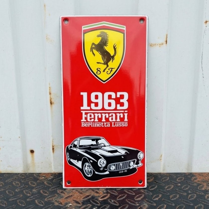 Emaille Reclamebord FERRARI 1963 250 GT Lusso Vintage Racing, Ophalen of Verzenden, Zo goed als nieuw, Reclamebord