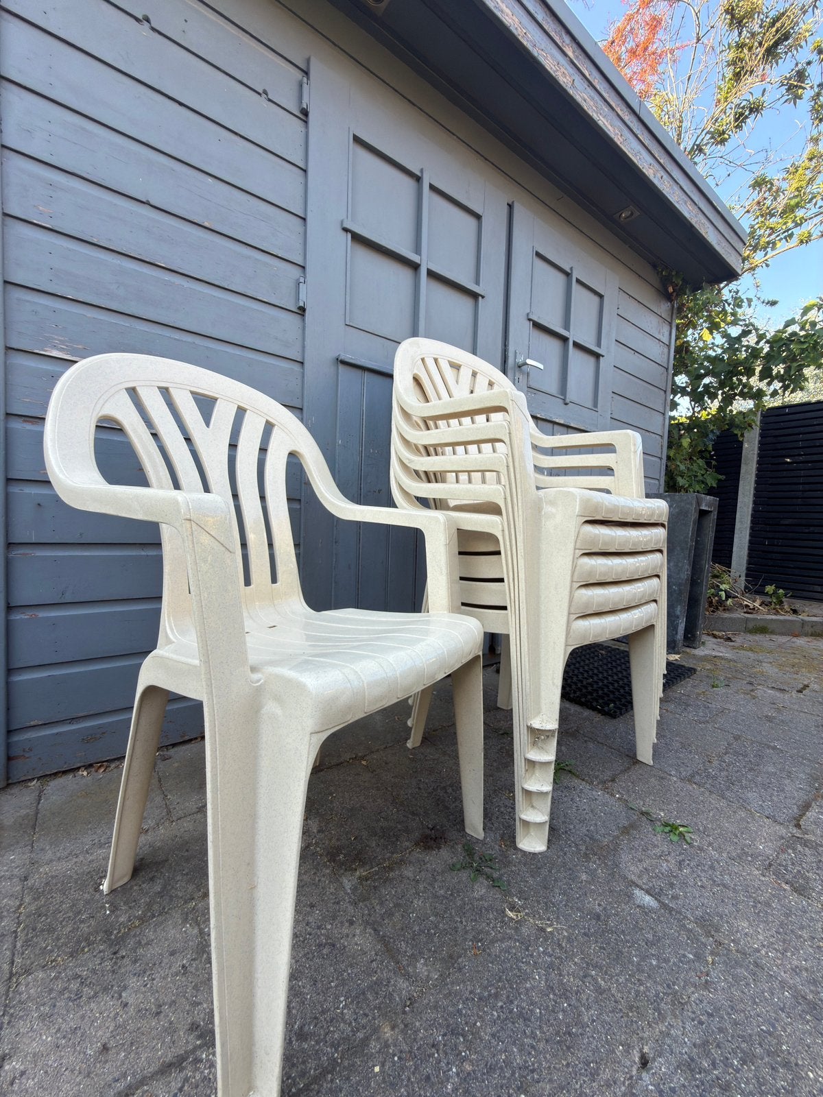 Set van 6 stevige Curver tuinstoelen / stapelstoelen, Tuin en Terras, Ophalen, Zo goed als nieuw, Kunststof, Stapelbaar