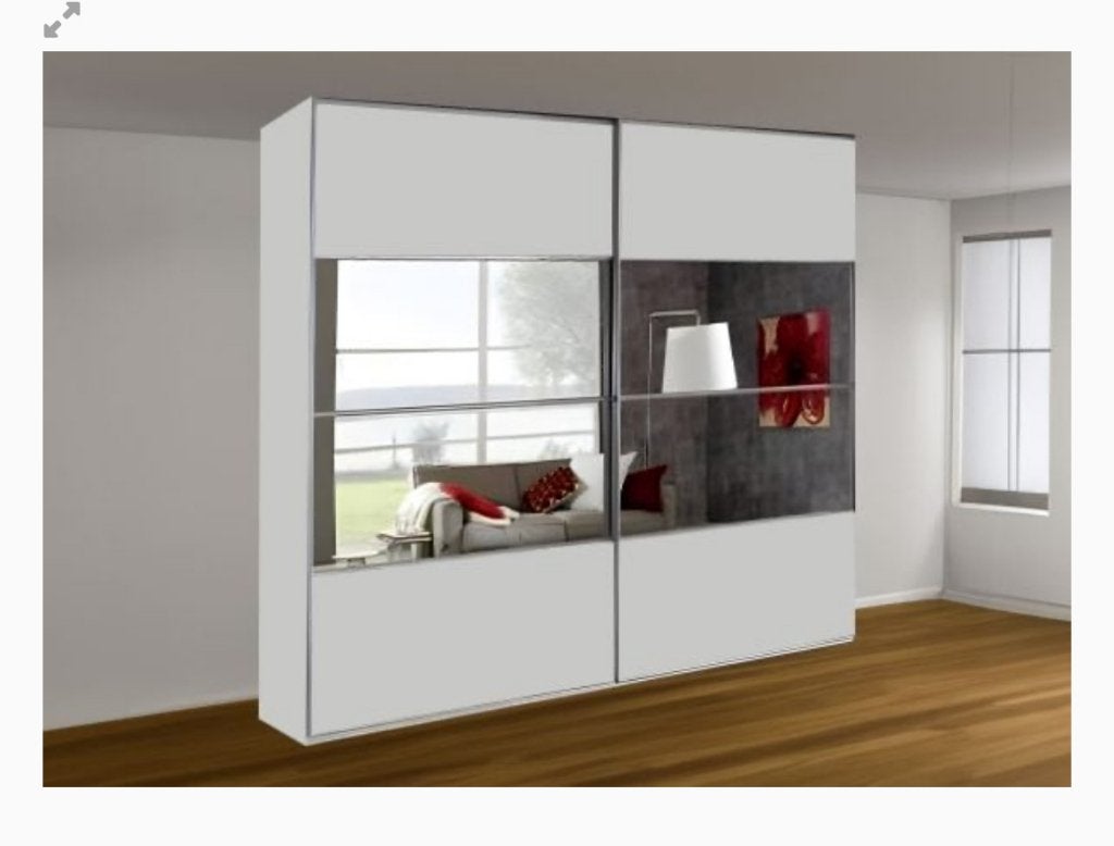 Hoogglans witte kledingkast met spiegel schuifdeuren, Huis en Inrichting, Gebruikt, 100 tot 150 cm, Met plank(en), Ophalen of Verzenden