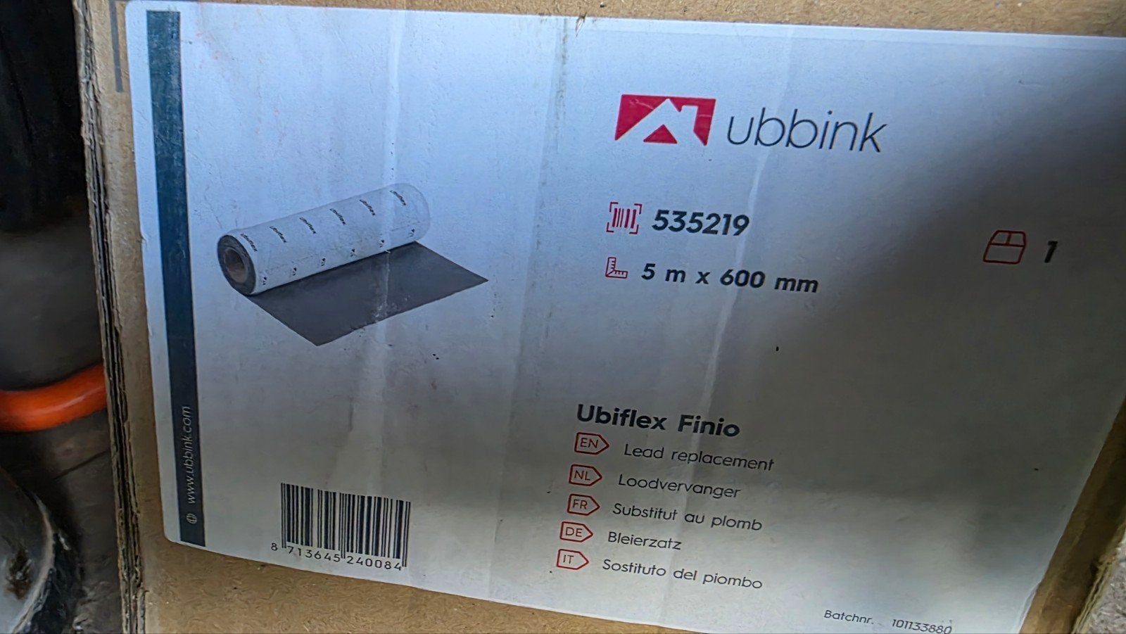 Ubiflex Finio Loodvervanger 600mm x 4.5m Grijs, Ophalen of Verzenden, Nieuw