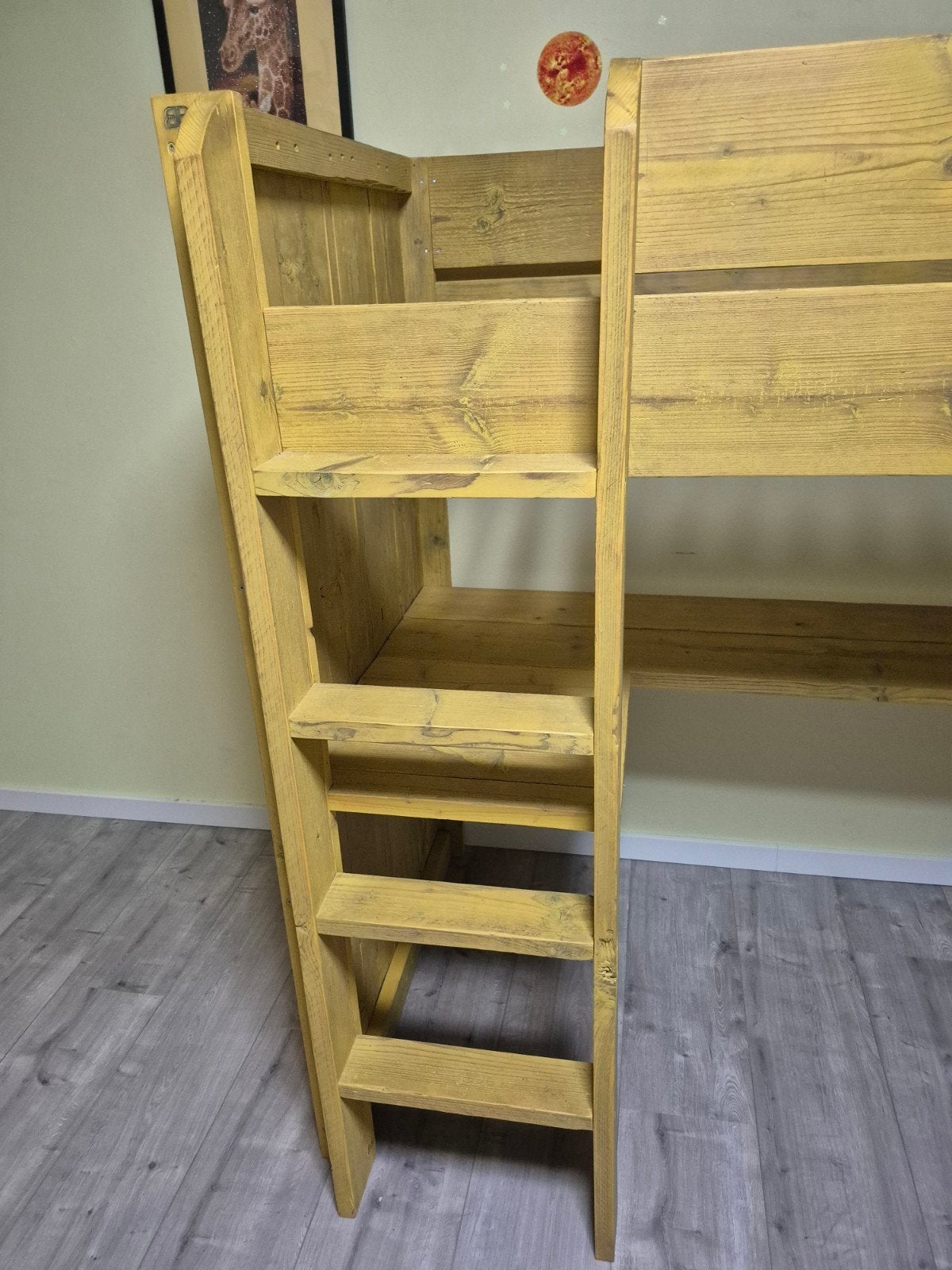 Stevige houten hoogslaper met bureau., Ophalen, Gebruikt, Eenpersoons, 90 cm