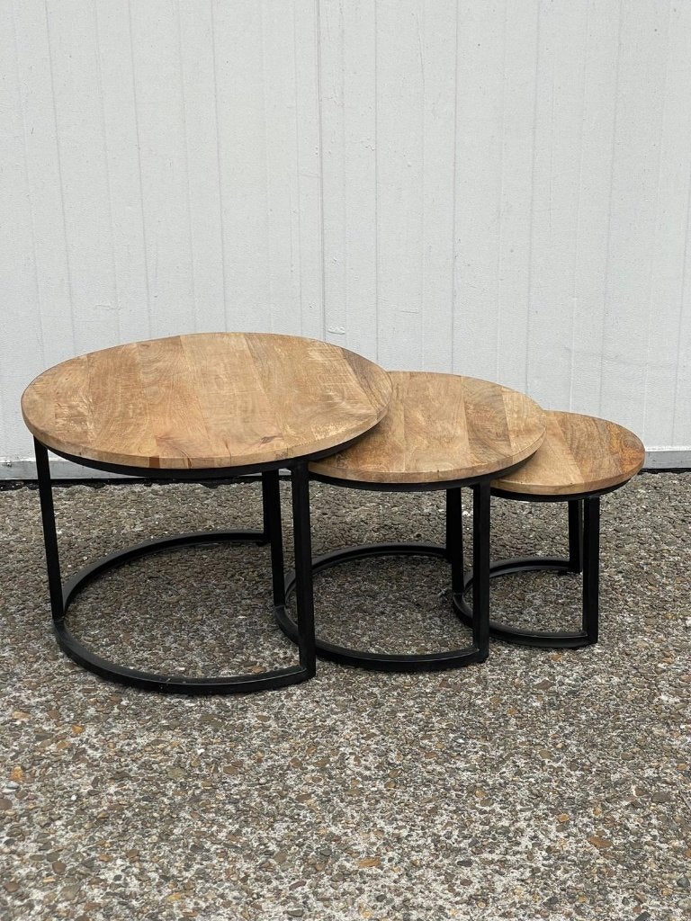 Nieuwe salontafelset mango 3 Delig goud richmond look nieuw, Huis en Inrichting, Tafels | Salontafels, Overige houtsoorten, 100 tot 150 cm