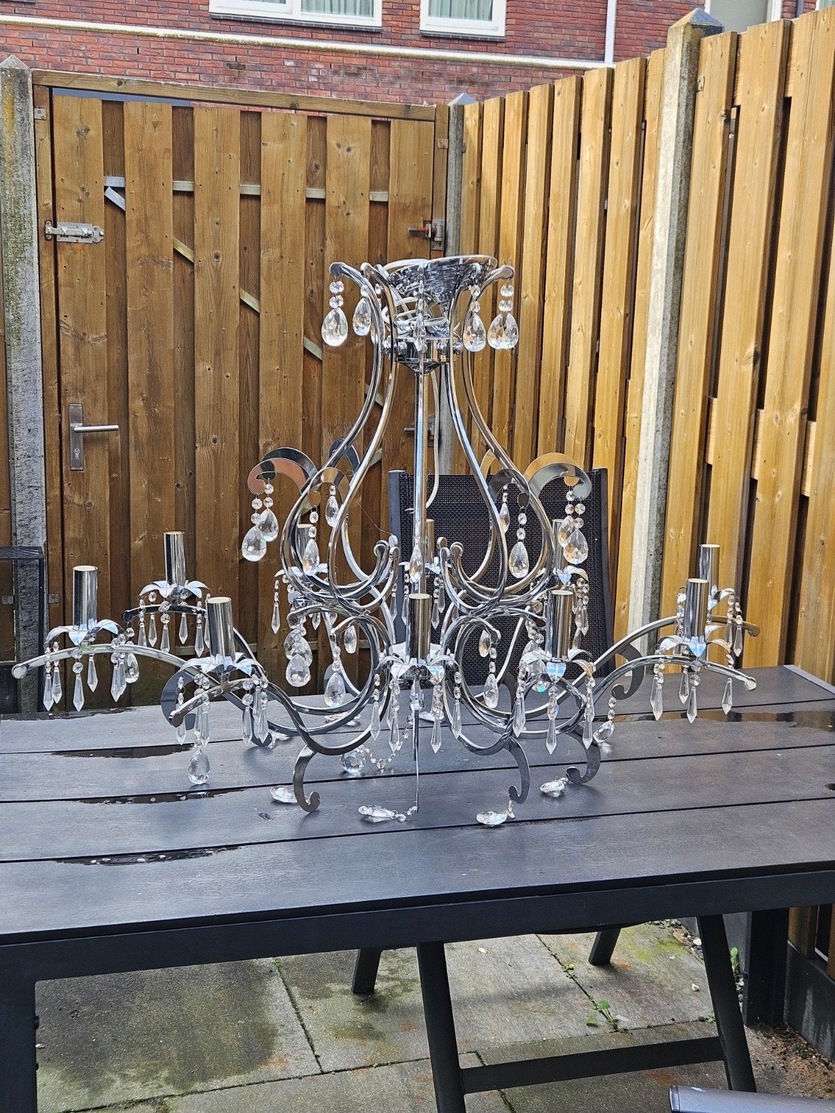 Moderne Kroonluchter met 10 armen, Kristallen - Chroom, Ophalen, Gebruikt, Glas, Modern