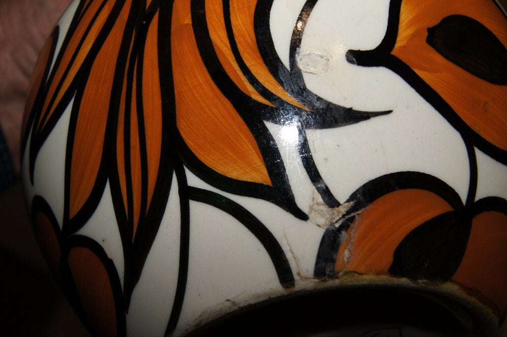 Vaas met oranje en zwarte decoratie ( Schramberg, Ophalen of Verzenden