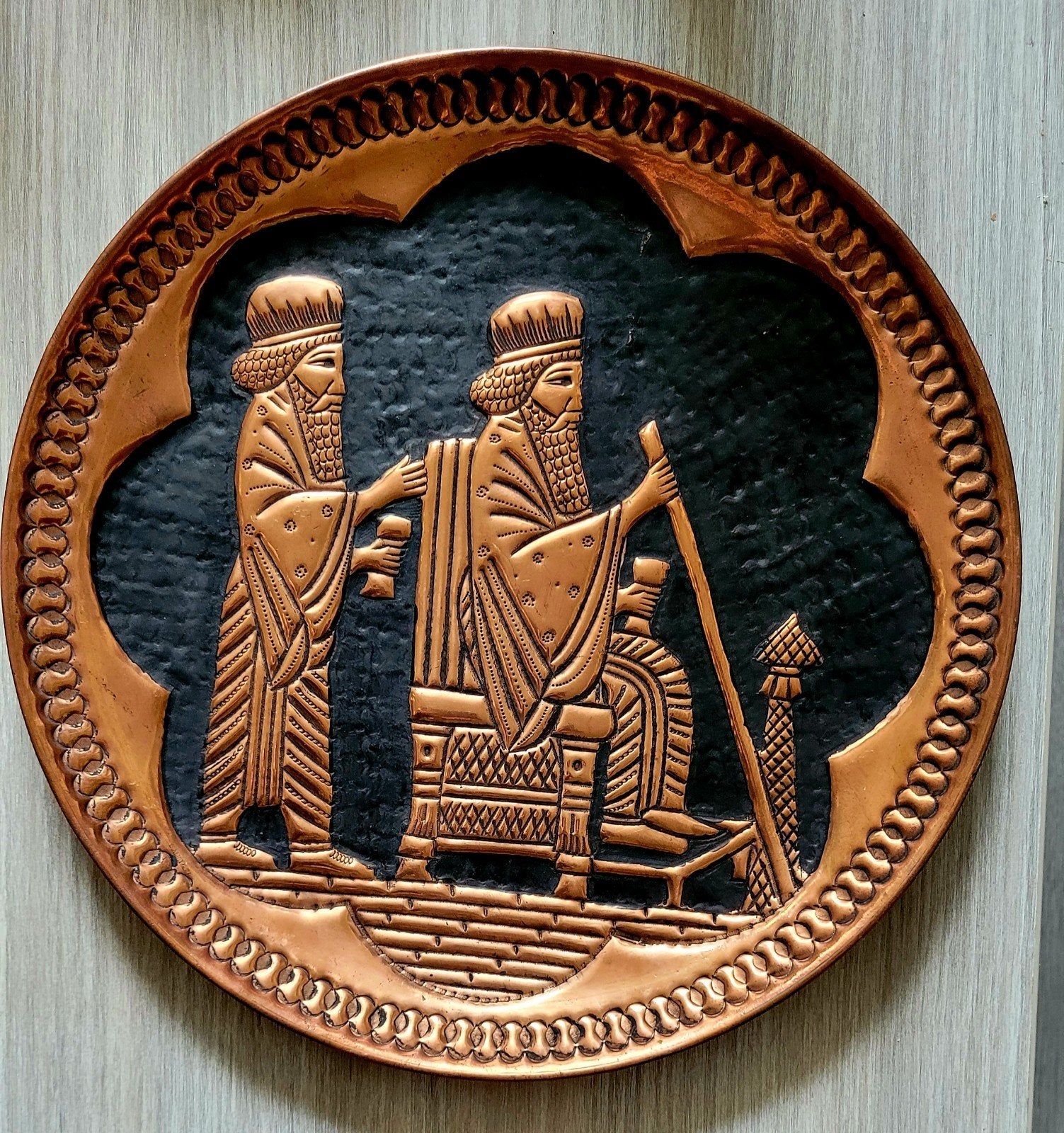 Vintage Perzische decoratieve plaat - Koper & Tin, Ophalen of Verzenden
