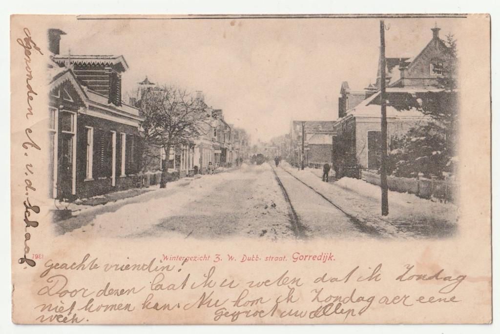 Gorredijk wintergezicht Z.W. Dubb straat loslatende laagjes, Verzenden, Voor 1920, Gelopen, Friesland