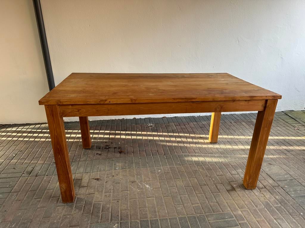 Robuuste teakhouten eettafel, Huis en Inrichting, Tafels | Eettafels, Ophalen, Gebruikt, Teakhout, 50 tot 100 cm